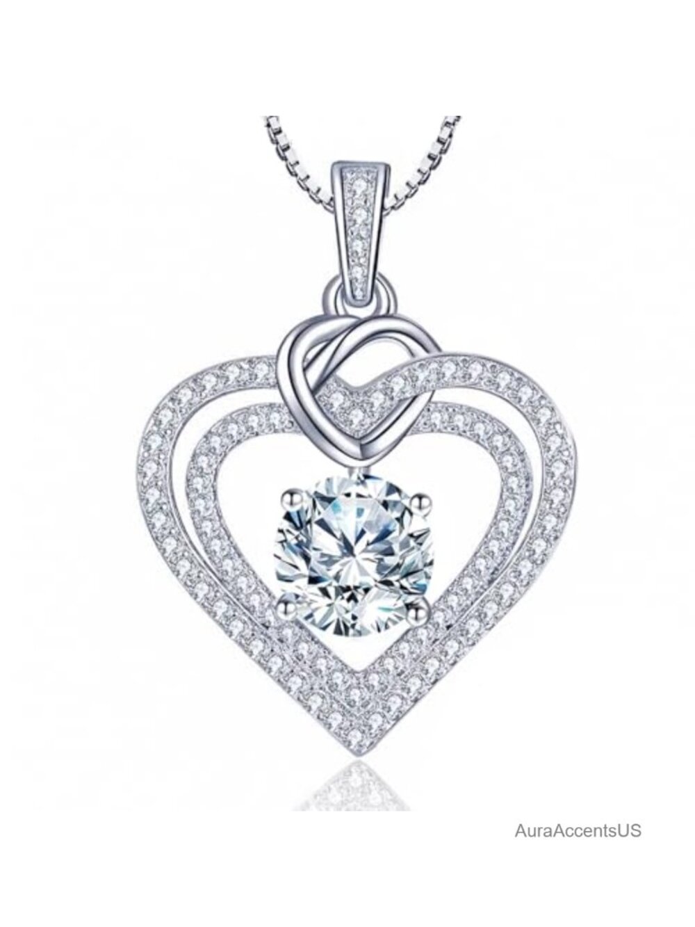 3CT Moissanite Heart Pendant Necklace 18K White Gold Over S925